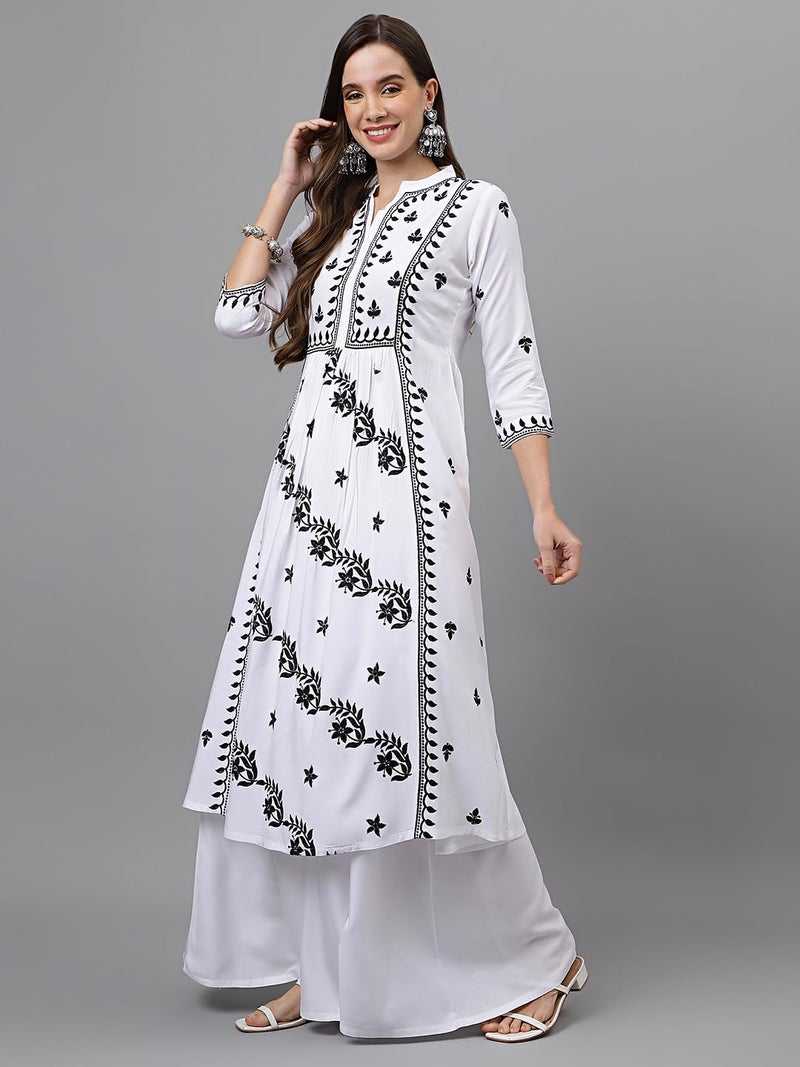 RATAN Women's Rayon Anarkali Lucknowi Chikankari Ethnic Wear Regular Fit Kurta(RYD-PRL-L_White), Large - Image 5