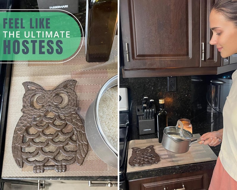 Comfify Cast Iron Owl Trivet - Decorative Trivet For Kitchen Counter Or Dining Table - Vintage  Old-Fashioned  Farmhouse  Rustic  Artisan Design - 7.75X6 - With Rubber Pegs/Feet - Recycled Metal - Rust Brown - Image 4