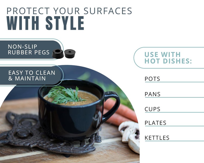 Comfify Cast Iron Owl Trivet - Decorative Trivet For Kitchen Counter Or Dining Table - Vintage  Old-Fashioned  Farmhouse  Rustic  Artisan Design - 7.75X6 - With Rubber Pegs/Feet - Recycled Metal - Rust Brown - Image 5