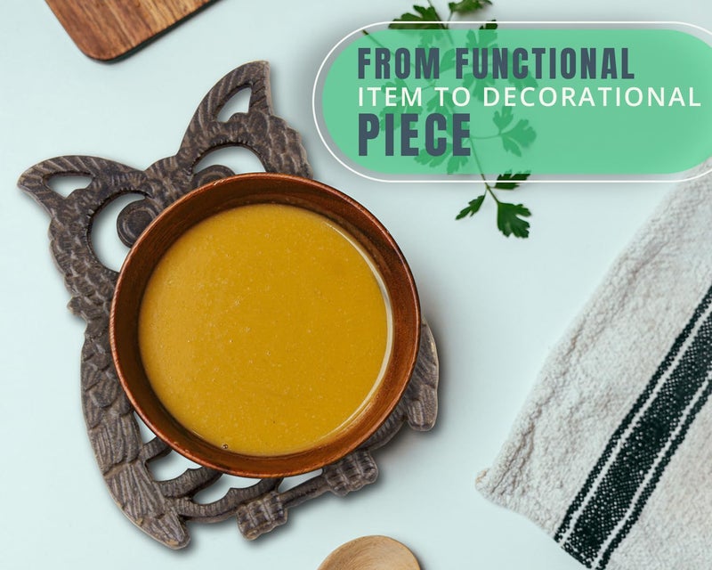 Comfify Cast Iron Owl Trivet - Decorative Trivet For Kitchen Counter Or Dining Table - Vintage  Old-Fashioned  Farmhouse  Rustic  Artisan Design - 7.75X6 - With Rubber Pegs/Feet - Recycled Metal - Rust Brown - Image 3