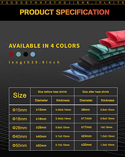 GLL Red Heat shrink tubing, 3.2 Ft, Diameter 40mm (1.6 in), for Oar handle, Kayak paddle, Hammer wood handle, Fishing Rod, Bamboo, Racket handle, Sailboat mast, Metal tube Insulation Non-slip Waterproof - Image 4