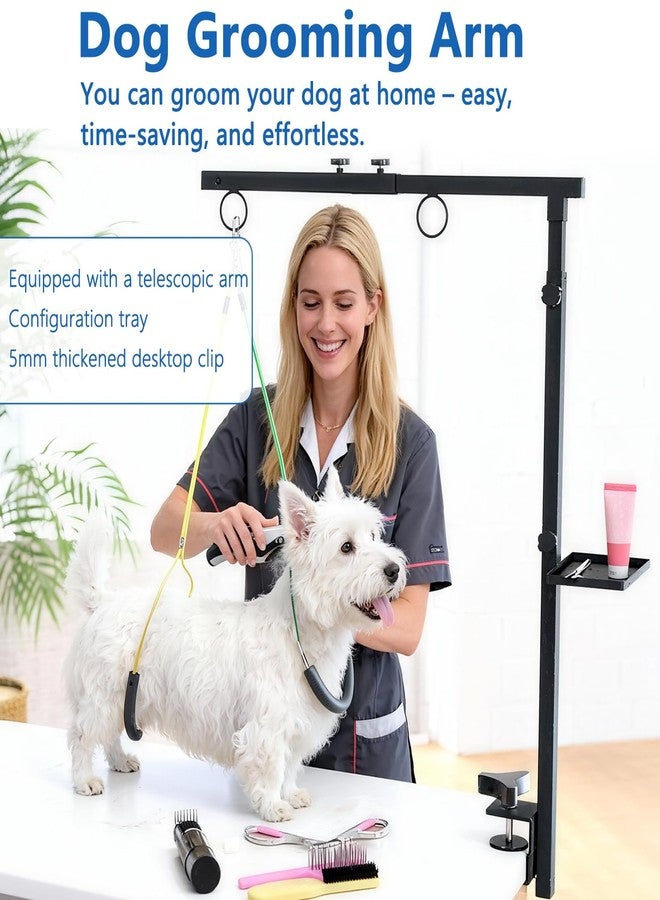 Lazaluking Dog Grooming Table Arm with Clamp (33"-43") | Extendable, Foldable Stand & Restraint with Grooming Hammock, No-Sit Rope, Tray & Bag | for Small/Medium Dogs at Home & Salon - Image 2