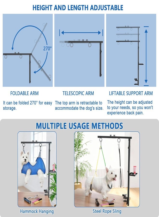 Lazaluking Dog Grooming Table Arm with Clamp (33"-43") | Extendable, Foldable Stand & Restraint with Grooming Hammock, No-Sit Rope, Tray & Bag | for Small/Medium Dogs at Home & Salon - Image 4