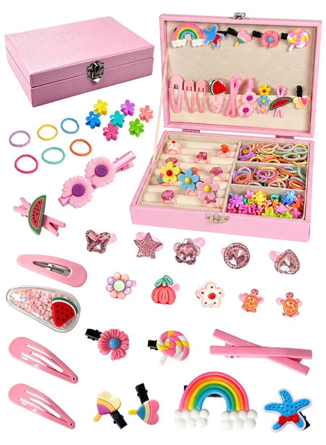 SOOO GOOD 156Pcs Girls Hair Accessories Gift Set, Summer Cute Hair Clips, Elastic Hair Bands and Bows with Leather Organizer Box, Suitable for Daily Hair Styling, Ideal Gifts for Girls Aged 3-16 - Image 1