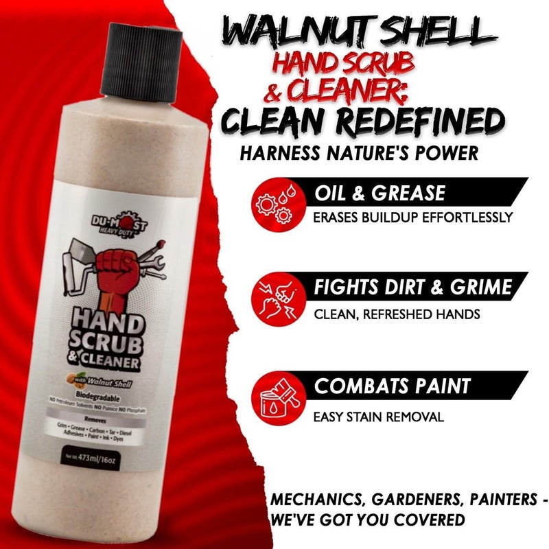 DU-MOST Hand Scrub & Cleaner with Walnut Shell, Removes Grim/Grease/Carbon/Tar/Diesel/Adhesive/Paint/Ink/Dye, No Petroleum Solvents, No Pumice, No Phosphate, Citrus Scent, 16 oz - Image 3