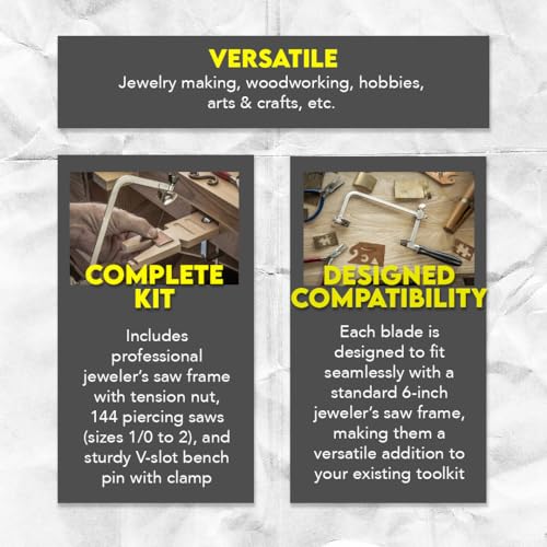 SE 3-in-1 Professional Jeweler's Saw Set - Saw Frame, 144 Blades, and V-Slot Bench Pin with Clamp - Versatile Tools for Precise Jewelry Making - Image 2