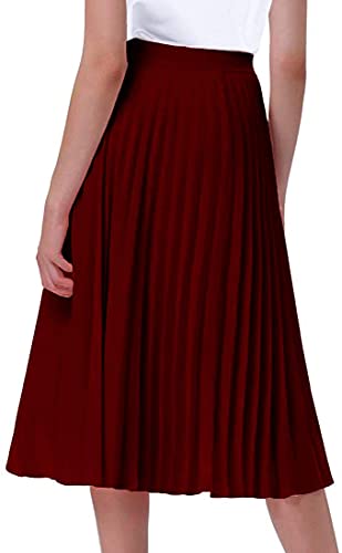 GOLDSTITCH Women's High Waist Pleated Skirt A line Swing Midi Skirt Wine Red - Image 3