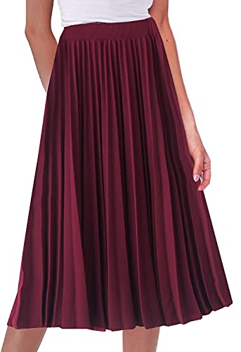 GOLDSTITCH Women's High Waist Pleated Skirt A line Swing Midi Skirt Wine Red - Image 2