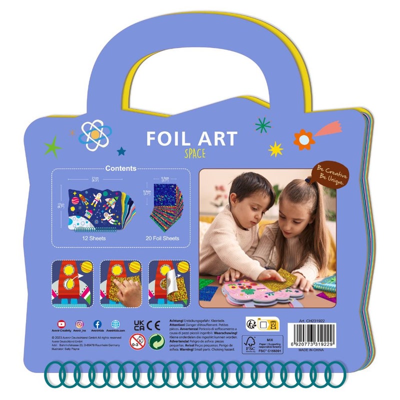 Avenir - Foil Art - Space Multicolour | Easy, mess-free and fun! Convenient carry handle and beautiful illustrations | Peel off the stickers | Convenient carry handle  | Ages 3+ - Image 2