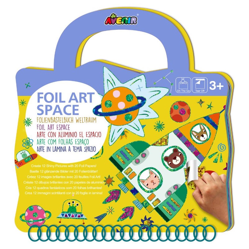 Avenir - Foil Art - Space Multicolour | Easy, mess-free and fun! Convenient carry handle and beautiful illustrations | Peel off the stickers | Convenient carry handle  | Ages 3+ - Image 1