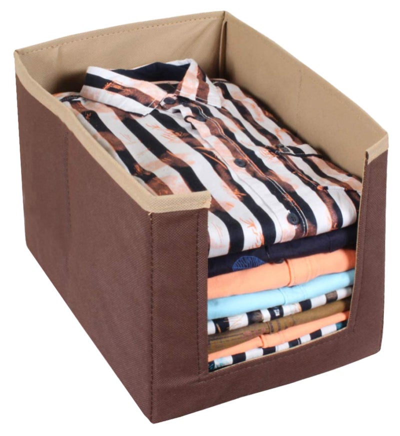 Kuber Industries KUBMART11315 Non Woven Wardrobe Cloths OrganizerShirt Stacker Storage Box Brown and Light Brown - Image 1