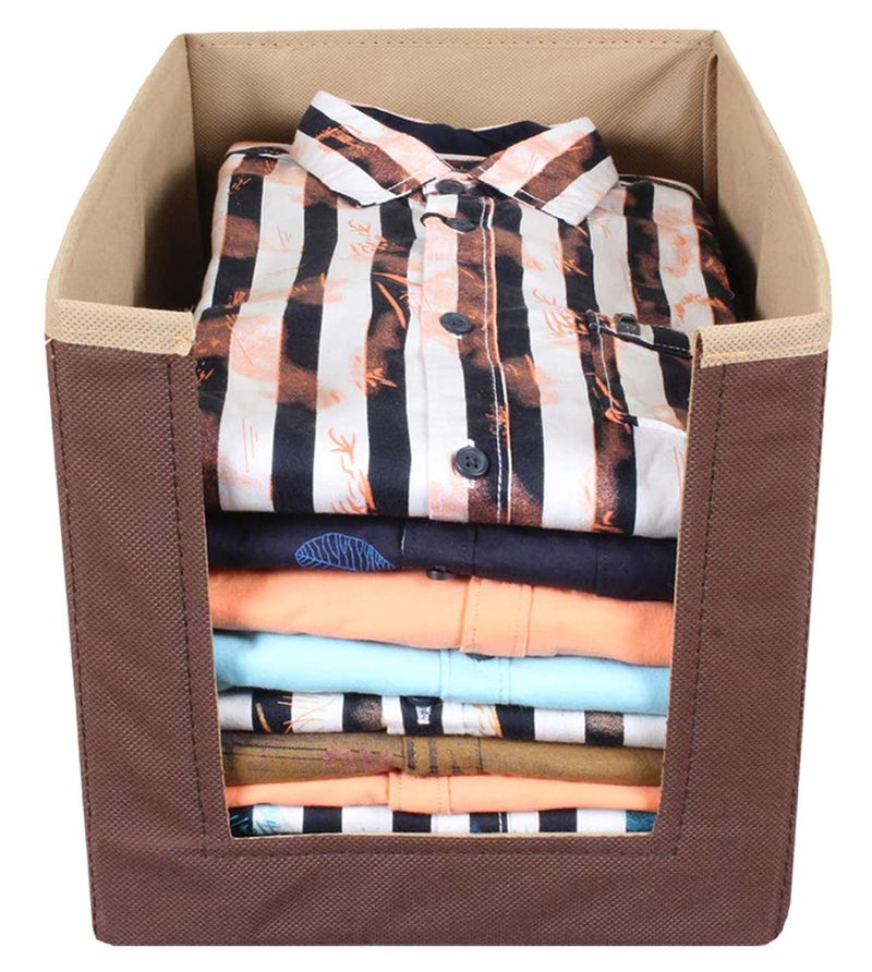 Kuber Industries KUBMART11315 Non Woven Wardrobe Cloths OrganizerShirt Stacker Storage Box Brown and Light Brown - Image 4