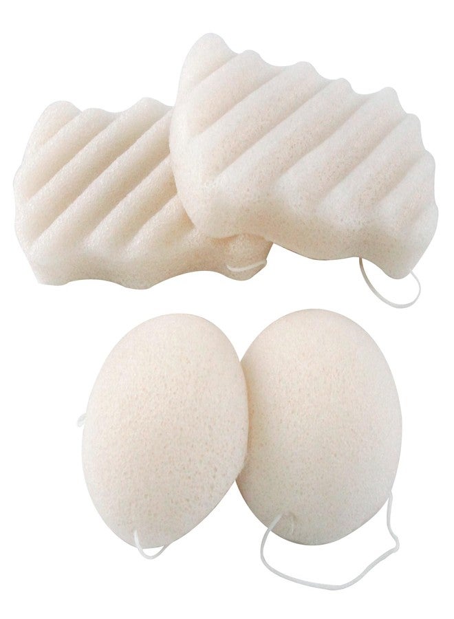Spunspon Konjac Exfoliating Organic Facial Sponge Set | Gentle Daily Face Scrub/Skincare | Super Soft Body Cleansing Sponge for Shower, Safe for Baby Bathing, Half Ball + Rectangle (4 Pack, White) - Image 1