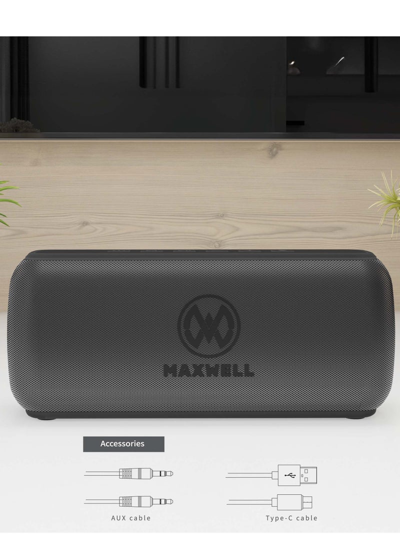Maxwell Electronics Maxwell Maxbeat 60W Bluetooth Speaker - Portable HiFi, IPX6 Water Resistant, 12H Playtime, Deep Bass, Bluetooth 5.3, Type-C Fast Charging Speaker (Black) - Image 4