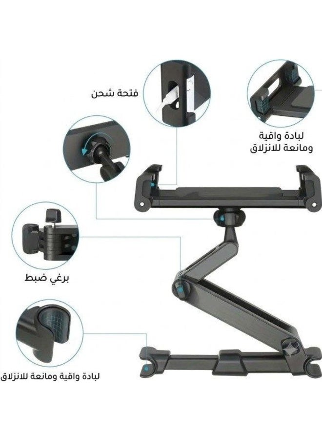 Car Tablet Headrest Foldable Holder - Car Back Seat Headrest Tablet Mount Stand for Kids, Long Road Trip Essentials, Compatible with iPad Pro Air Mini, or Other 4.7 to 12.9" Devices, Black - Image 2