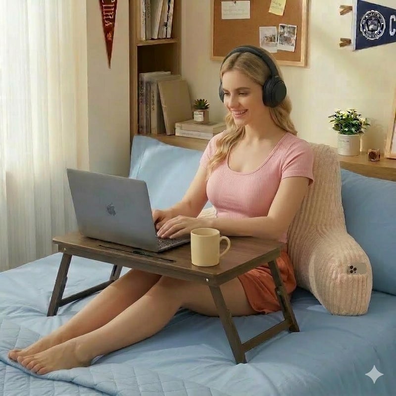 PAJEO Reading Pillow for Sitting in Bed,Large Backrest Reading Pillow with Arm Rest,Back Rest Support Cushion for Sit Up on Couch,Sofa,and Floor(White Corduroy,Standard(17")) - Image 2