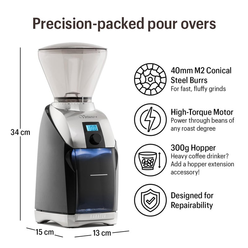 BARATZA Baratza Virtuoso+ Coffee Grinder ZCG587BLK, Black  - Image 3