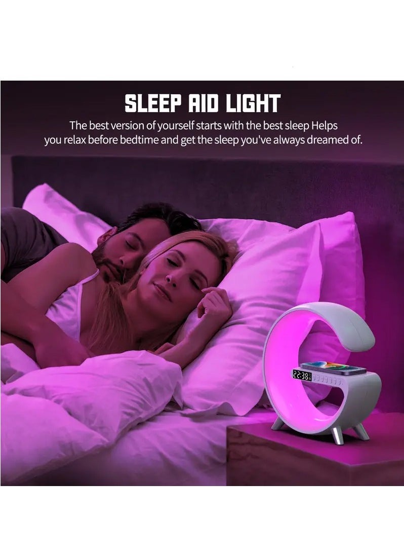 مصباح طاولة قابل للتعتيم RGB مصباح طاولة قابل للتعتيم إيقاع الضوء الذكي المنبه للاستيقاظ مع شاحن لاسلكي سريع لغرفة النوم في السكن الجامعي