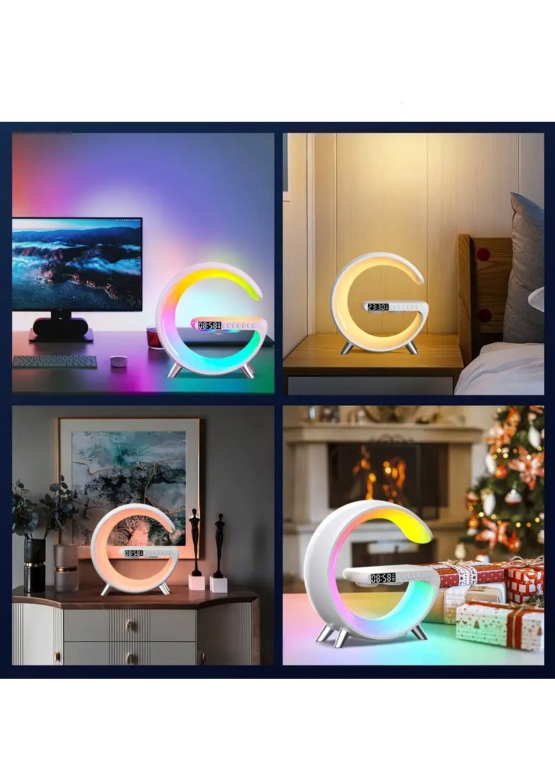 مصباح طاولة قابل للتعتيم RGB مصباح طاولة قابل للتعتيم إيقاع الضوء الذكي المنبه للاستيقاظ مع شاحن لاسلكي سريع لغرفة النوم في السكن الجامعي