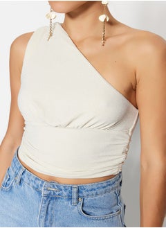 trendyol Ecru Crop Lined Shiny Knitted Bustier TPRSS23BS00011  - Image 4