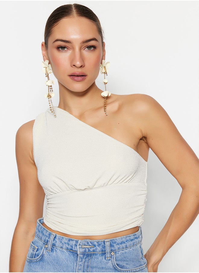 trendyol Ecru Crop Lined Shiny Knitted Bustier TPRSS23BS00011  - Image 1