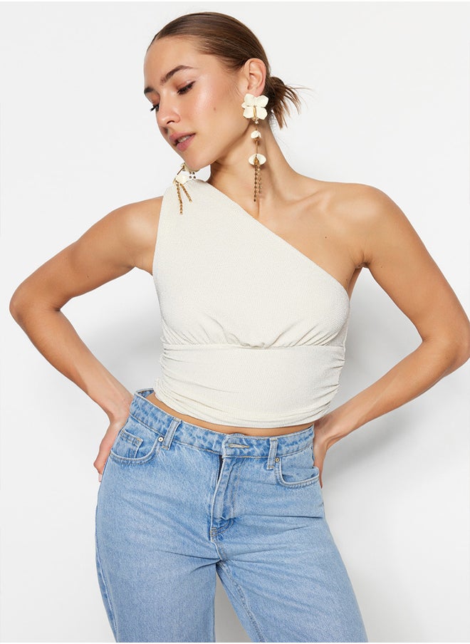 trendyol Ecru Crop Lined Shiny Knitted Bustier TPRSS23BS00011  - Image 3