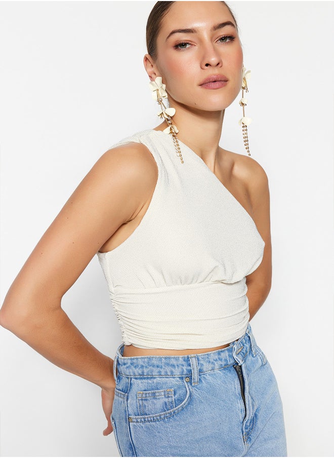 trendyol Ecru Crop Lined Shiny Knitted Bustier TPRSS23BS00011  - Image 2