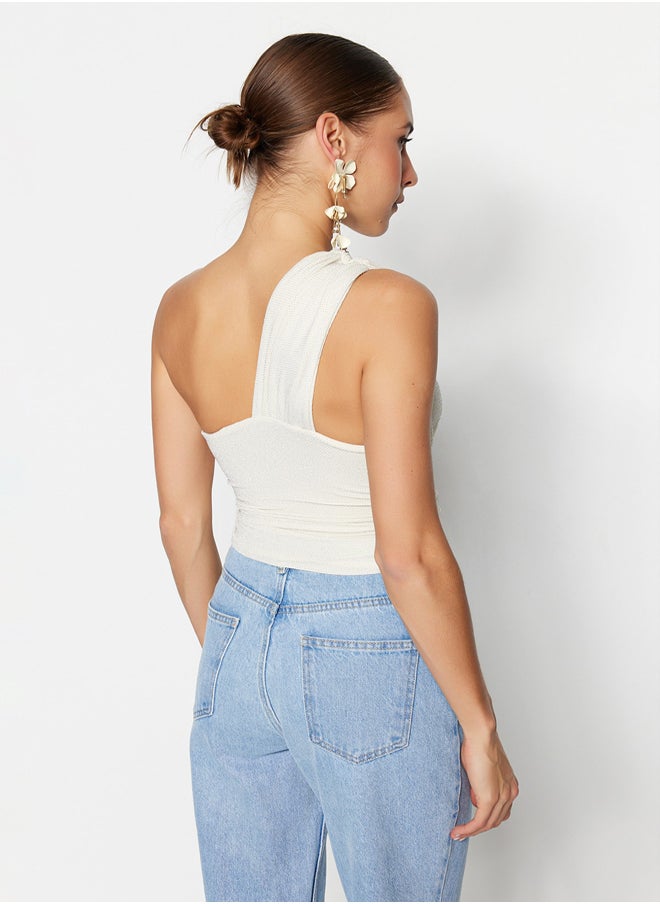 trendyol - Ecru Crop Lined Shiny Knitted Bustier TPRSS23BS00011 - Image 1