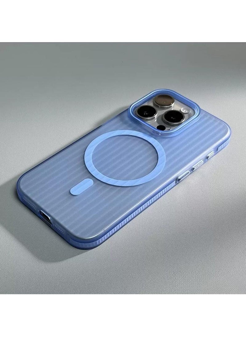Generic - Corrugated Magsafe magnetic charging suitable mobile phone case grating iPhone15 plus skin-feeling matte – blue - Image 1