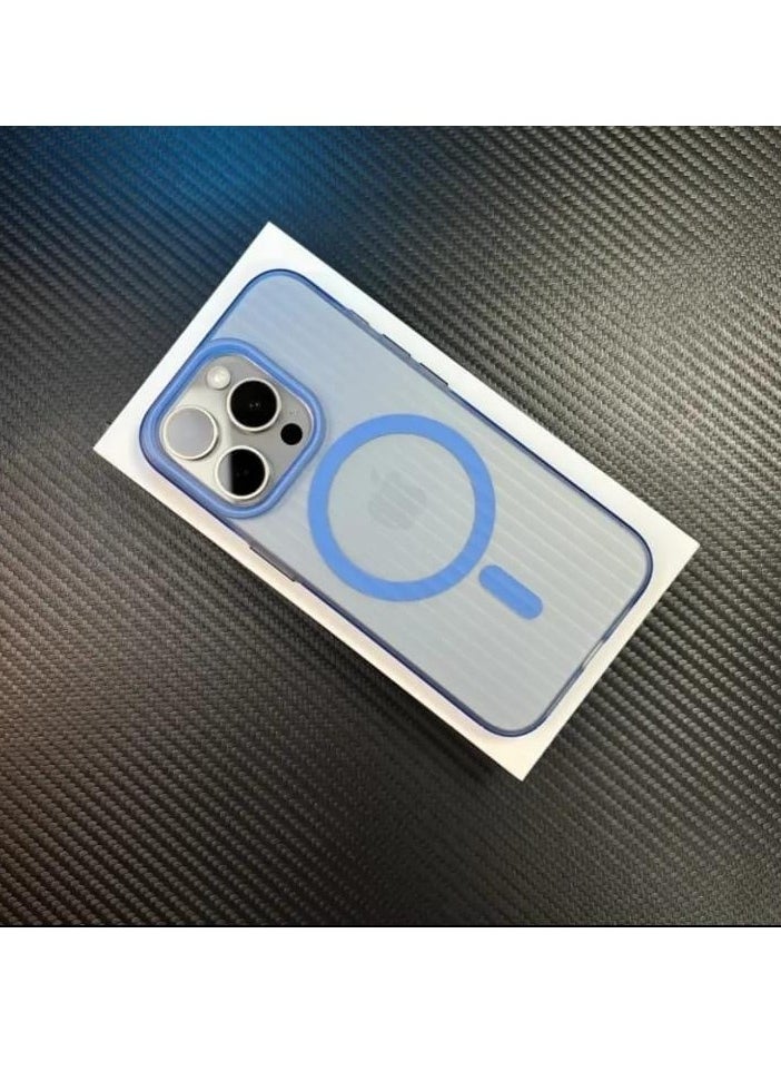 Generic - Corrugated Magsafe magnetic charging suitable mobile phone case grating iPhone15 plus skin-feeling matte – blue - Image 1