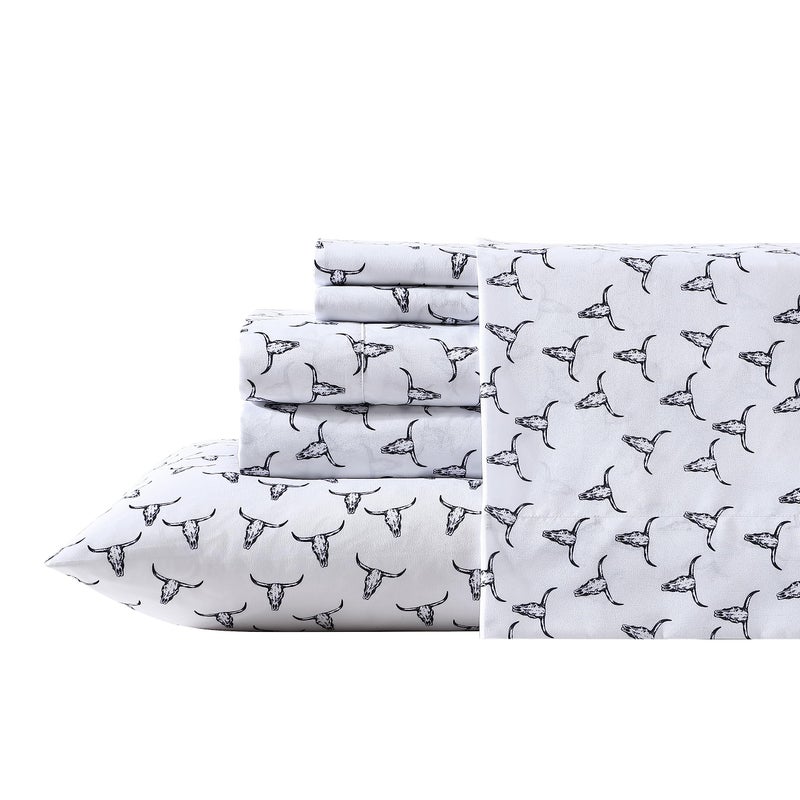 Wrangler King Size Sheet Set UltraSoft WrinkleResistant Bedding for Year Round Comfort Deep Pockets Bed Sheets with Matching Fitted Sheet Pillowcases Steer Skulls Black - Image 2