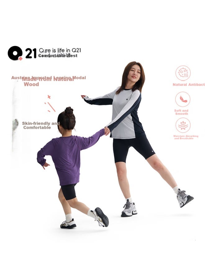 Q21 Little Happiness Children's Long Sleeve T-shirt Round Neck Color Block Sun Protection Top Golden Melon Yellow 160 - Image 2