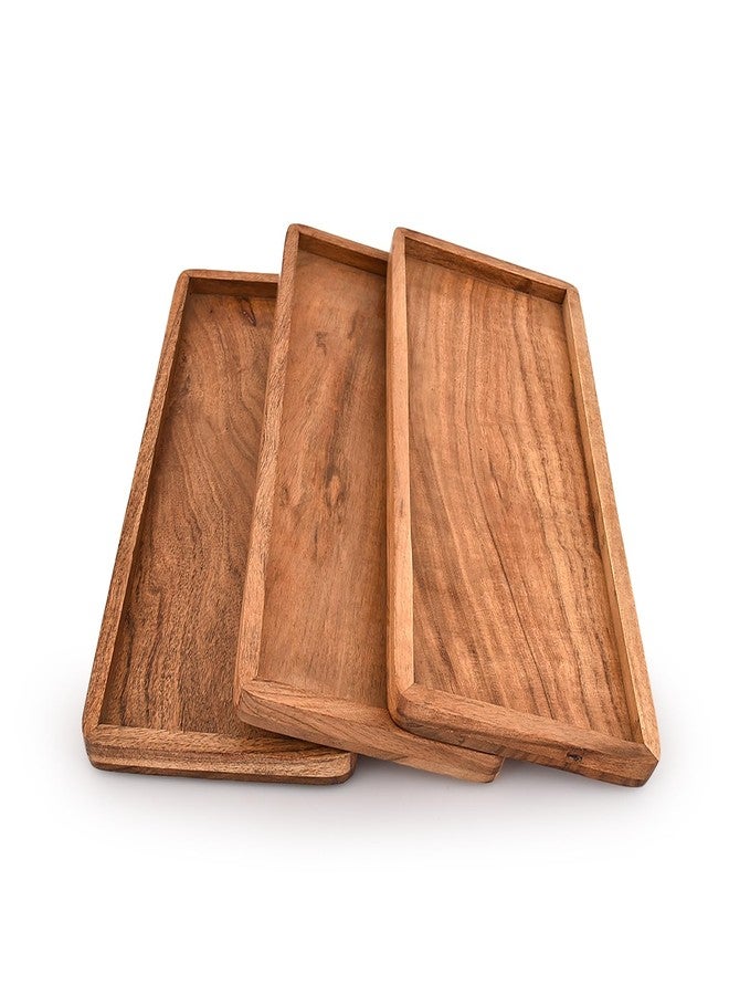 Mahasu Platter Acacia Wood Serving Platters Set of 3 Cake Appetizer Plates Kitchen Charcuterie Platter for Food (Set of 3) (12" X 6" X 0.75") - Image 1