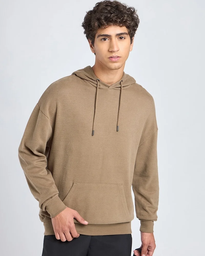 بيواكوف هودي رجالي كبير الحجم بلون جذر الزنجبيل البني