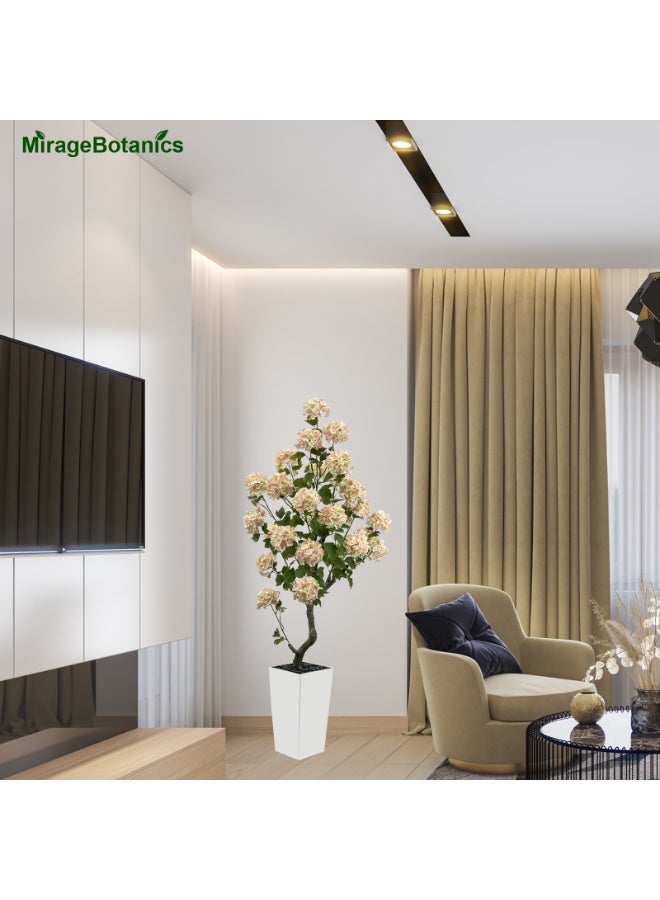 MirageBotanics 150cm Artificial Hydrangea Tree- Large Faux Hydrangea Plants for Outdoor Indoor Decor, Artificial Tree Fake Flower Trees with White Tall Planter, Low-Maintenance Housewarming Wedding Gift, Islamic New Year Eid Ramadan Office Home Decor for Office Garden,Front Home Decor - Image 3