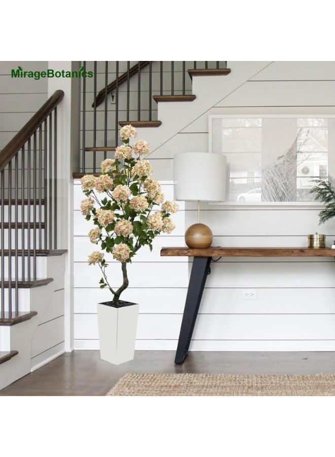 MirageBotanics 150cm Artificial Hydrangea Tree- Large Faux Hydrangea Plants for Outdoor Indoor Decor, Artificial Tree Fake Flower Trees with White Tall Planter, Low-Maintenance Housewarming Wedding Gift, Islamic New Year Eid Ramadan Office Home Decor for Office Garden,Front Home Decor - Image 2