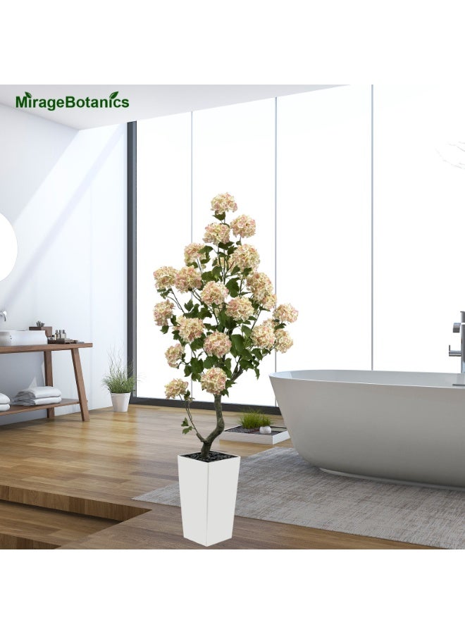 MirageBotanics 150cm Artificial Hydrangea Tree- Large Faux Hydrangea Plants for Outdoor Indoor Decor, Artificial Tree Fake Flower Trees with White Tall Planter, Low-Maintenance Housewarming Wedding Gift, Islamic New Year Eid Ramadan Office Home Decor for Office Garden,Front Home Decor - Image 1
