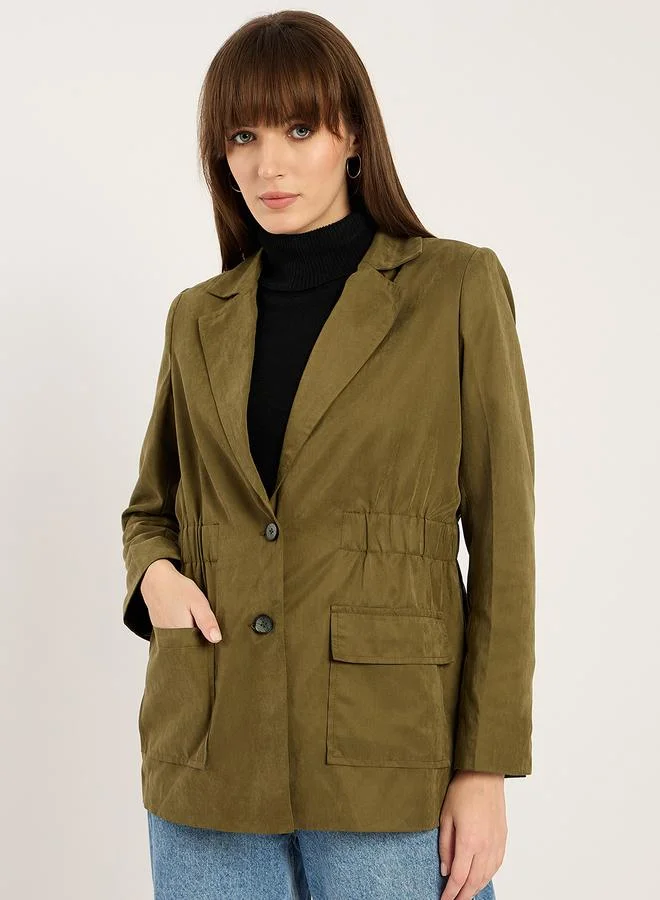 Femmella Women Olive Cinched Waist Blazer