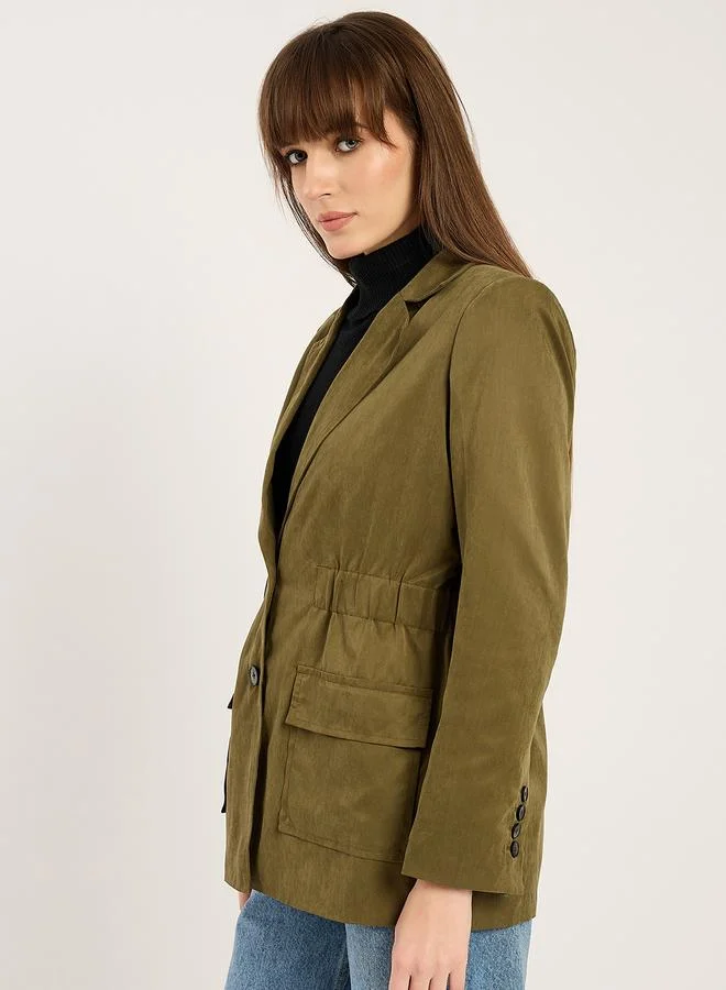 Femmella Women Olive Cinched Waist Blazer