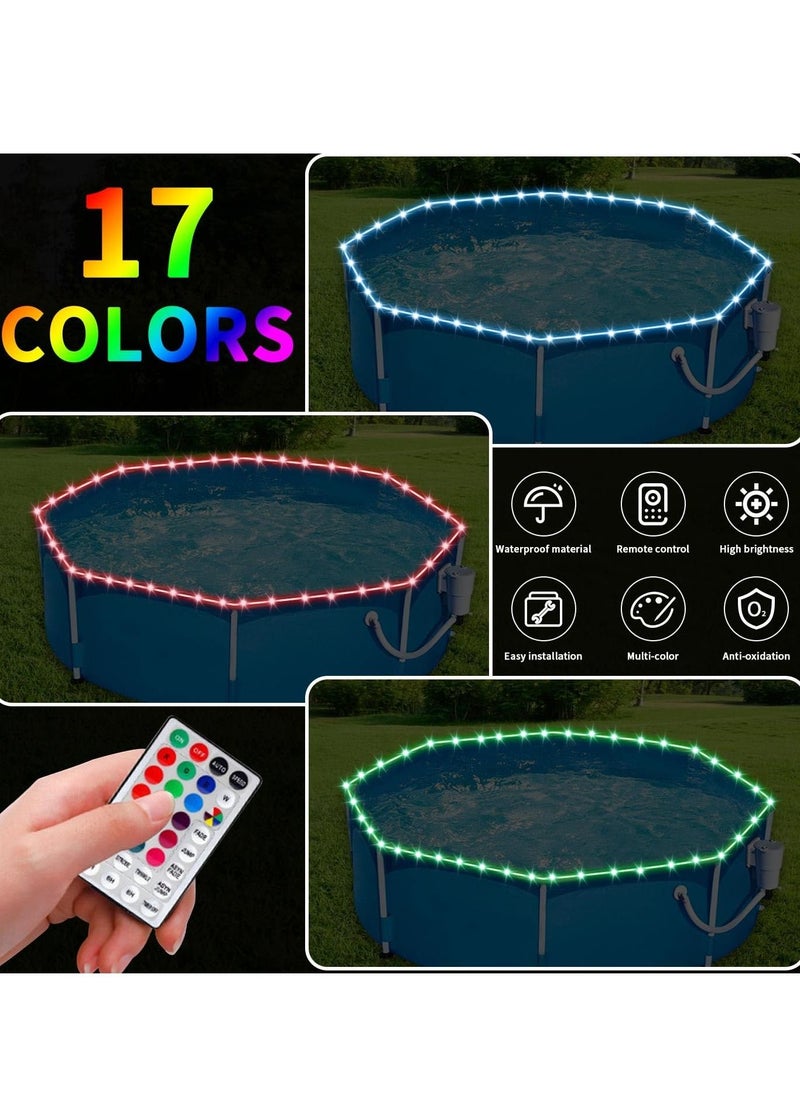 SYOSI - LED Pool Lights for Above Ground Pools, 33Ft Waterproof LED Strip Light, C Battery Box, 17 Colors Lights with Remote Control, Battery Powered for Night Above Ground Swimming Pool Parties - Image 1