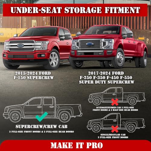 KitsPro منظم تخزين تحت المقعد الخلفي كيتس برو أسود مخصص لسيارات فورد F-250 F-350 F-350 سوبر ديوتي من 2017-2024 وفورد F-150 سوبر كرو من 2015-2024، مضاد للانزلاق - Image 2