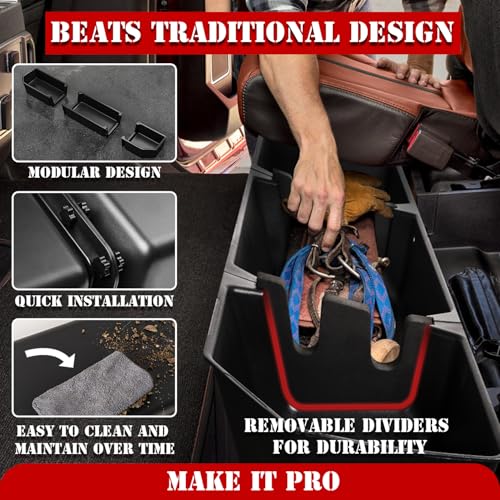 KitsPro منظم تخزين تحت المقعد الخلفي كيتس برو أسود مخصص لسيارات فورد F-250 F-350 F-350 سوبر ديوتي من 2017-2024 وفورد F-150 سوبر كرو من 2015-2024، مضاد للانزلاق - Image 5