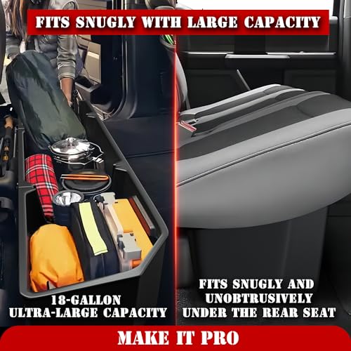 KitsPro منظم تخزين تحت المقعد الخلفي كيتس برو أسود مخصص لسيارات فورد F-250 F-350 F-350 سوبر ديوتي من 2017-2024 وفورد F-150 سوبر كرو من 2015-2024، مضاد للانزلاق - Image 3