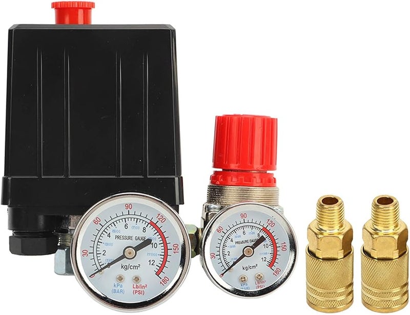 مفتاح ضغط ضاغط الهواء الصناعي 3 في 1 مع مقياس الضغط وصمام التحكم 1 4 بوصة من سبيكة الزنك - Image 2
