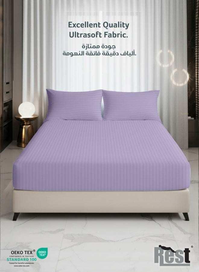 Rest Stripe Fitted Sheet Set Queen 160 x 200+30 cm+ 2 Pillowcases 50 x 75 cm Brushed Microfiber Premium Durable Quality Deep Pocket for a Perfect Fit Shrinkage Fade Resistant Purple - Image 2