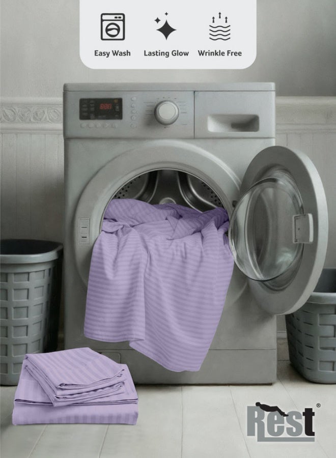 Rest Stripe Fitted Sheet Set Queen 160 x 200+30 cm+ 2 Pillowcases 50 x 75 cm Brushed Microfiber Premium Durable Quality Deep Pocket for a Perfect Fit Shrinkage Fade Resistant Purple - Image 5