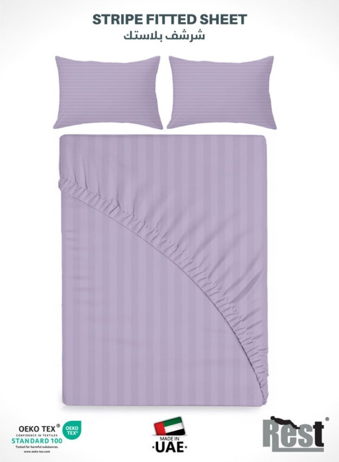 Rest Stripe Fitted Sheet Set Queen 160 x 200+30 cm+ 2 Pillowcases 50 x 75 cm Brushed Microfiber Premium Durable Quality Deep Pocket for a Perfect Fit Shrinkage Fade Resistant Purple - Image 1