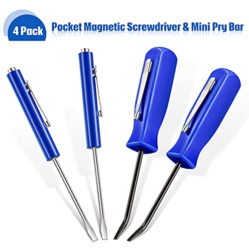 Zhehao 4 Pieces Pocket Screwdriver with Magnet Mini Slotted Head Magnetic Pocket Screwdriver with Mini Pry Bar Set Clips for Home Office Car Repair Tools Mechanics Electricians Technicians - Image 4