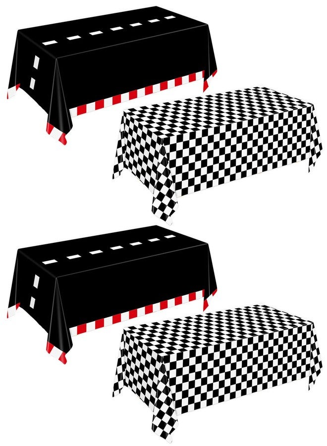 Oigco 4 Pack Racing Car Tablecloth - Race Car Birthday Party Decorations Racetrack Rectangular Tablecloth - Checkered Table Cover for Two Fast Birthday Decor, 54 x 108 Inch - Image 1