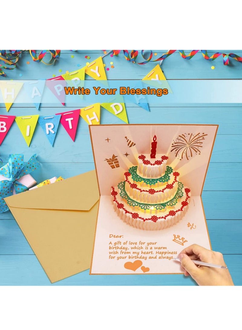 Generic 1PCS Music Birthday Card 3D Pop Up Musical Greeting Card for Kids Baby Shown Gold LED Colourful Light Happy Birthday Cake Changeable Colors Warming Gift for Friends Party Postcards  - Image 3